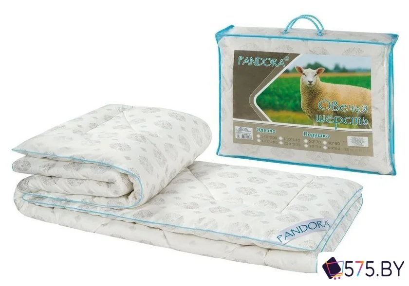 Одеяло Pandora Овечья шерсть тик зимнее 140x205 в магазине 575.by