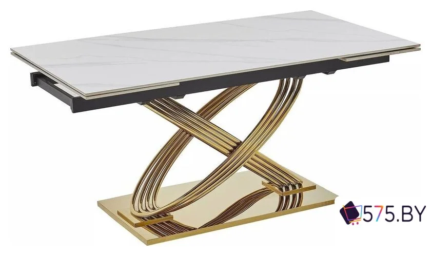 Кухонный стол Signal Hermes II 160-240/90 (эффект белого мрамора/золотой) в магазине 575.by