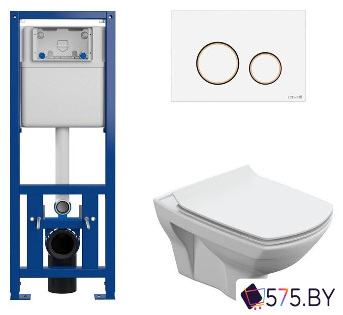 Унитаз подвесной Cersanit Carina New Clean On с инстал. Link Pro (с кнопкой Twins 63535 белый/золото) в магазине 575.by