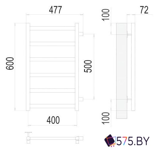 Полотенцесушитель TERMINUS Аврора П6 400x600 бп (хром) в магазине 575.by