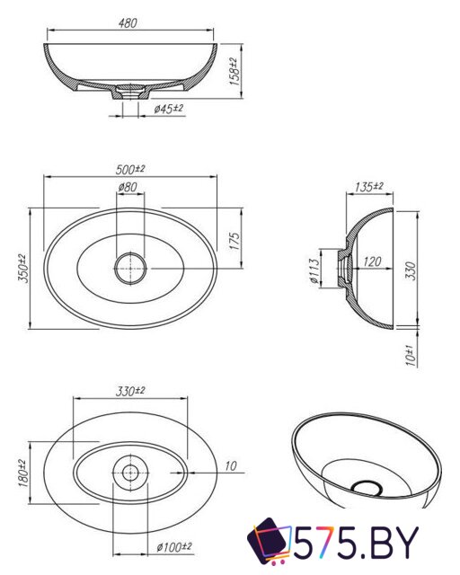 Умывальник Roxen Nimfa black 300160-B в магазине 575.by