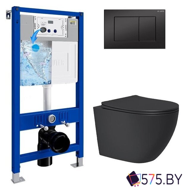 Унитаз подвесной Lauter Augsburg 21109EC + 21901002 (кнопка прямоугольная, черный) в магазине 575.by