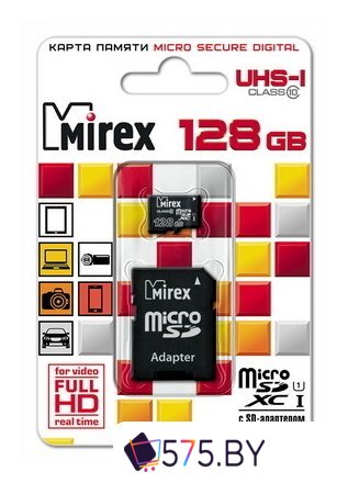 Карта памяти Mirex microSDXC UHS-I (Class 10) 128GB + адаптер [13613-AD10S128] в магазине 575.by