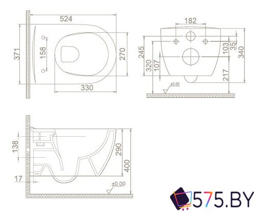 Унитаз подвесной CeraStyle City HC00206PN00 (без сиденья) в магазине 575.by