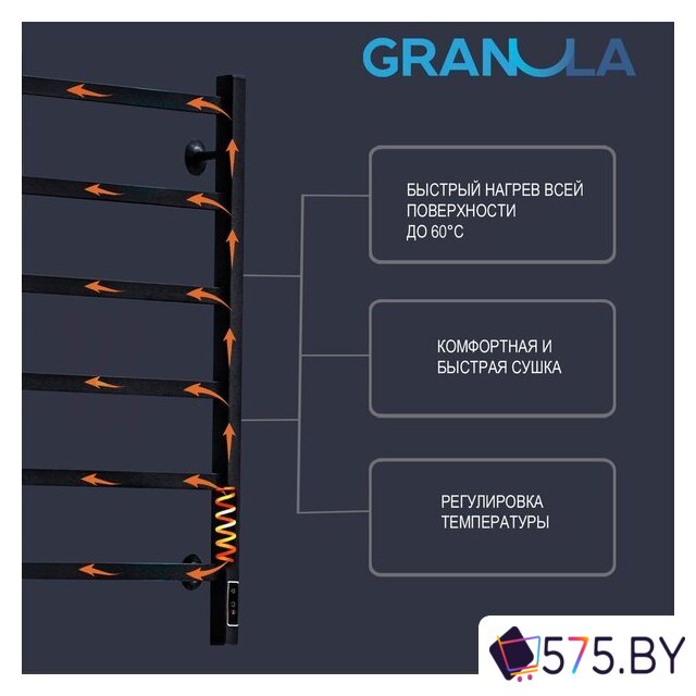 Полотенцесушитель Granula Квадро Сплит 50х80 (терморегулятор с таймером графит) в магазине 575.by