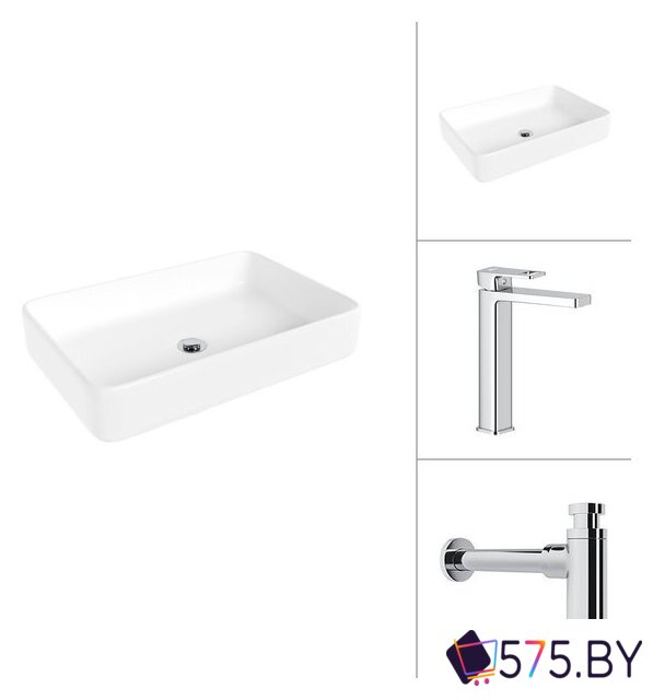 Умывальник Lauter 21842 + Cascade 21СК0655C с сифоном 21635CH (хром) в магазине 575.by