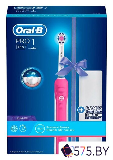 Электрическая зубная щетка Oral-B Pro 1 750 3D White D16.513.1UX (розовый) в магазине 575.by