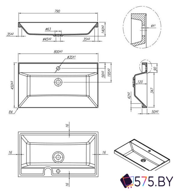Умывальник Roxen Mila 80 black 3001180-B в магазине 575.by