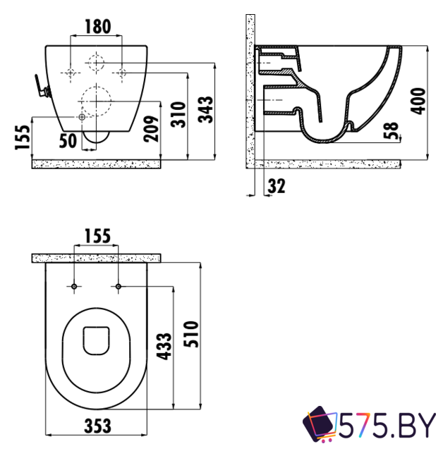 Унитаз подвесной Creavit Free FE322-34CB00E-0002 (без сиденья) в магазине 575.by