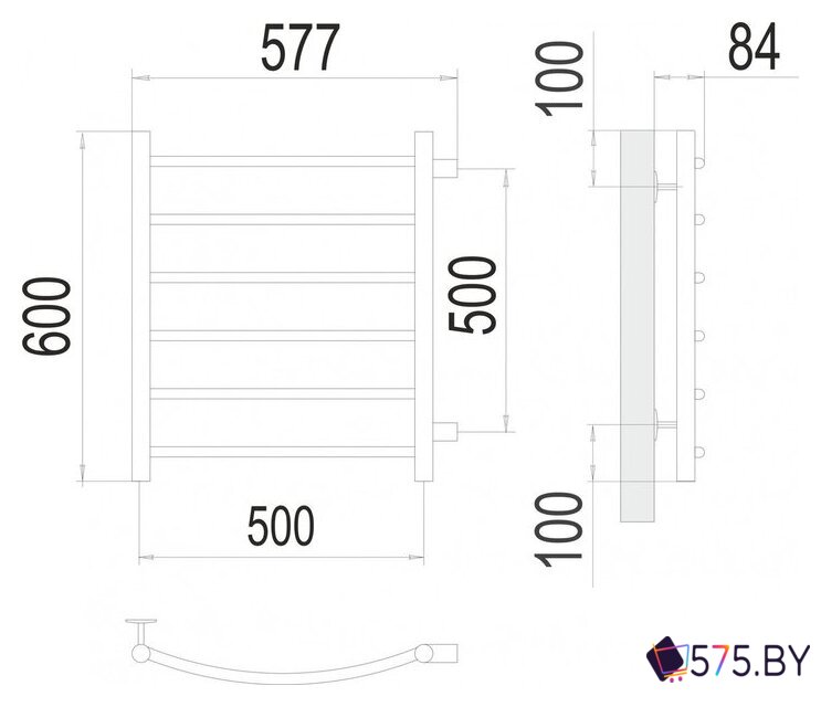 Полотенцесушитель TERMINUS Классик П6 500x600 (боковое подключение 50, хром) в магазине 575.by