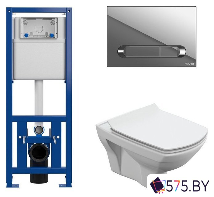Унитаз подвесной Cersanit Carina New Clean On с инстал. Link Pro (с кнопкой Estetica 64110 хром глянцевый) в магазине 575.by